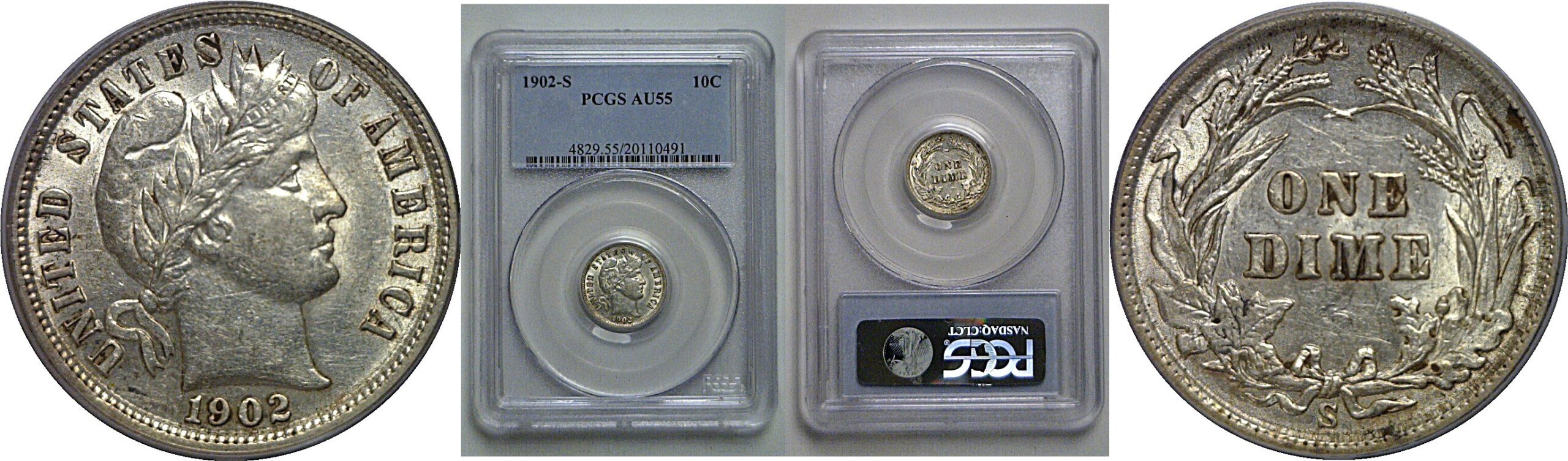 1902-S Barber Dime   PCGS AU-55