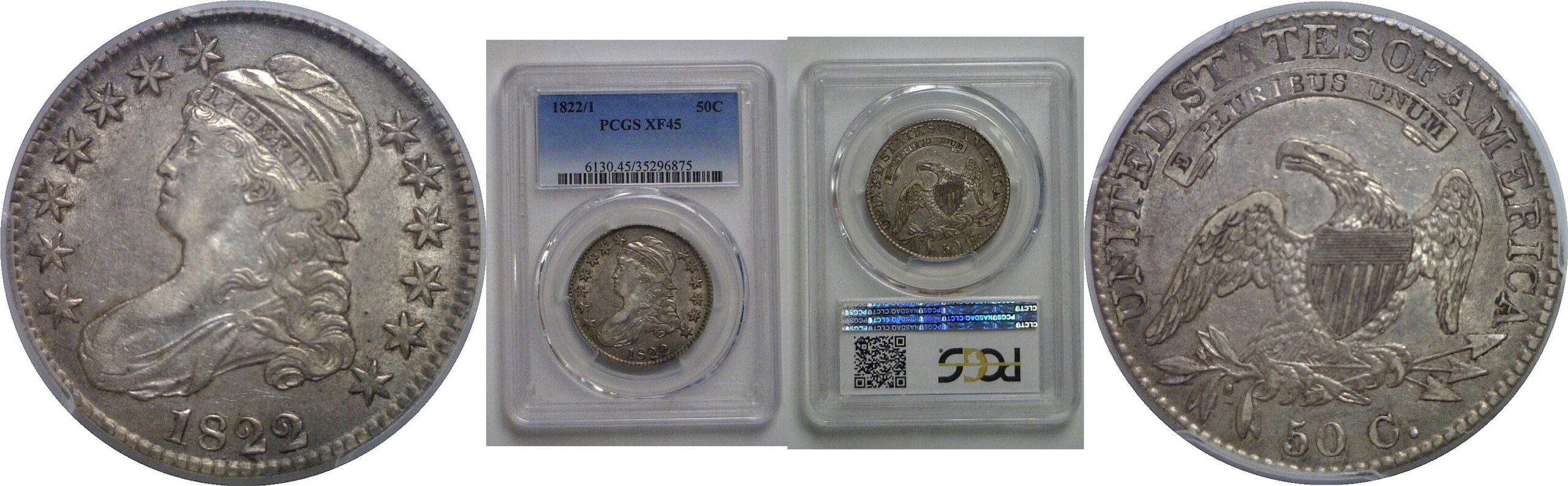 1822/1 Bust Half Dollar    PCGS XF-45