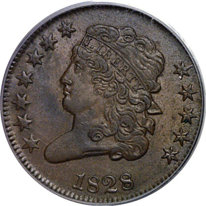 1828 12 Stars  Half Cent   PCGS AU-53 - Image 2