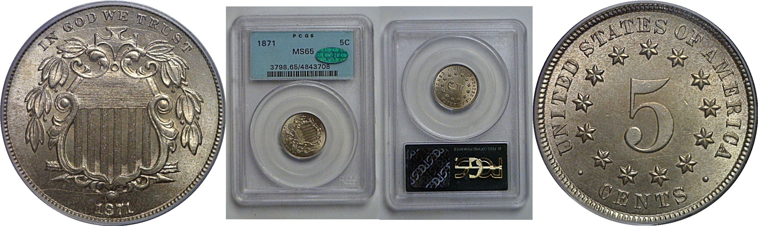 1871 Shield Nickel   PCGS MS-65  CAC