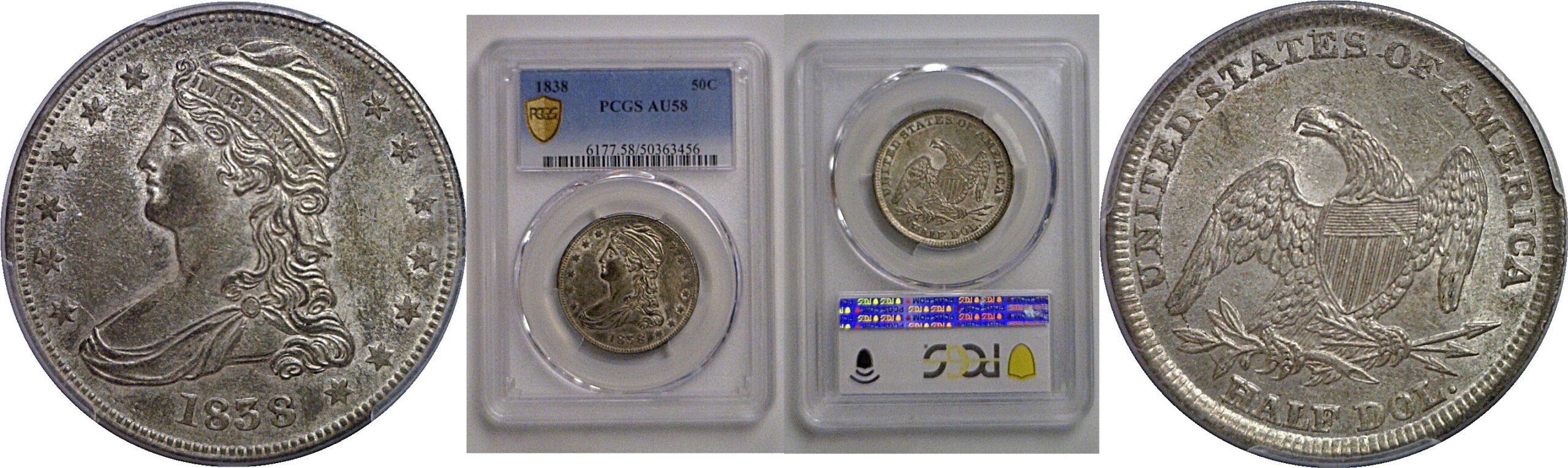 1838 Bust Half Dollar   PCGS AU-58