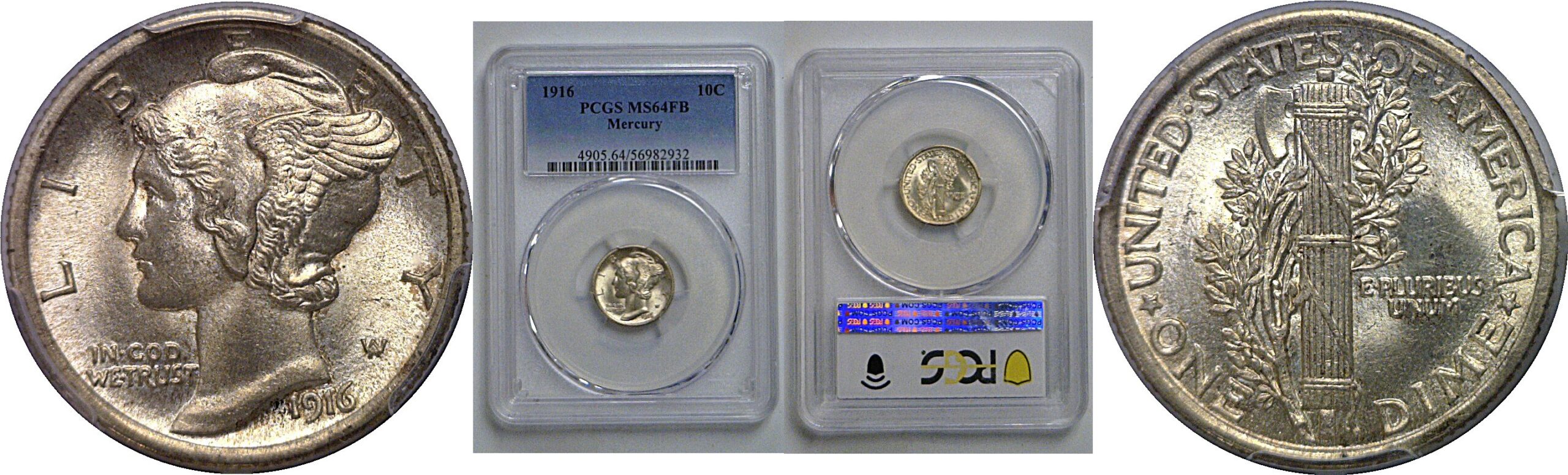 1916 Mercury Dime   PCGS MS-64 FB