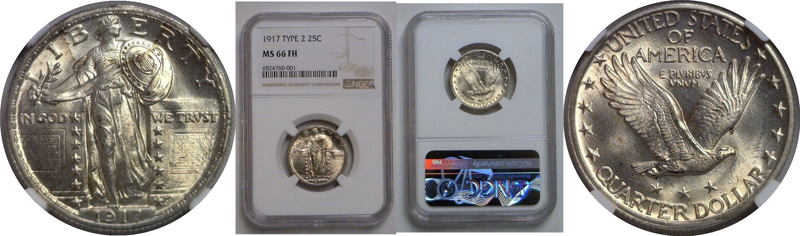 1917 T-2  Standing Liberty Quarter   NGC MS-66 FH
