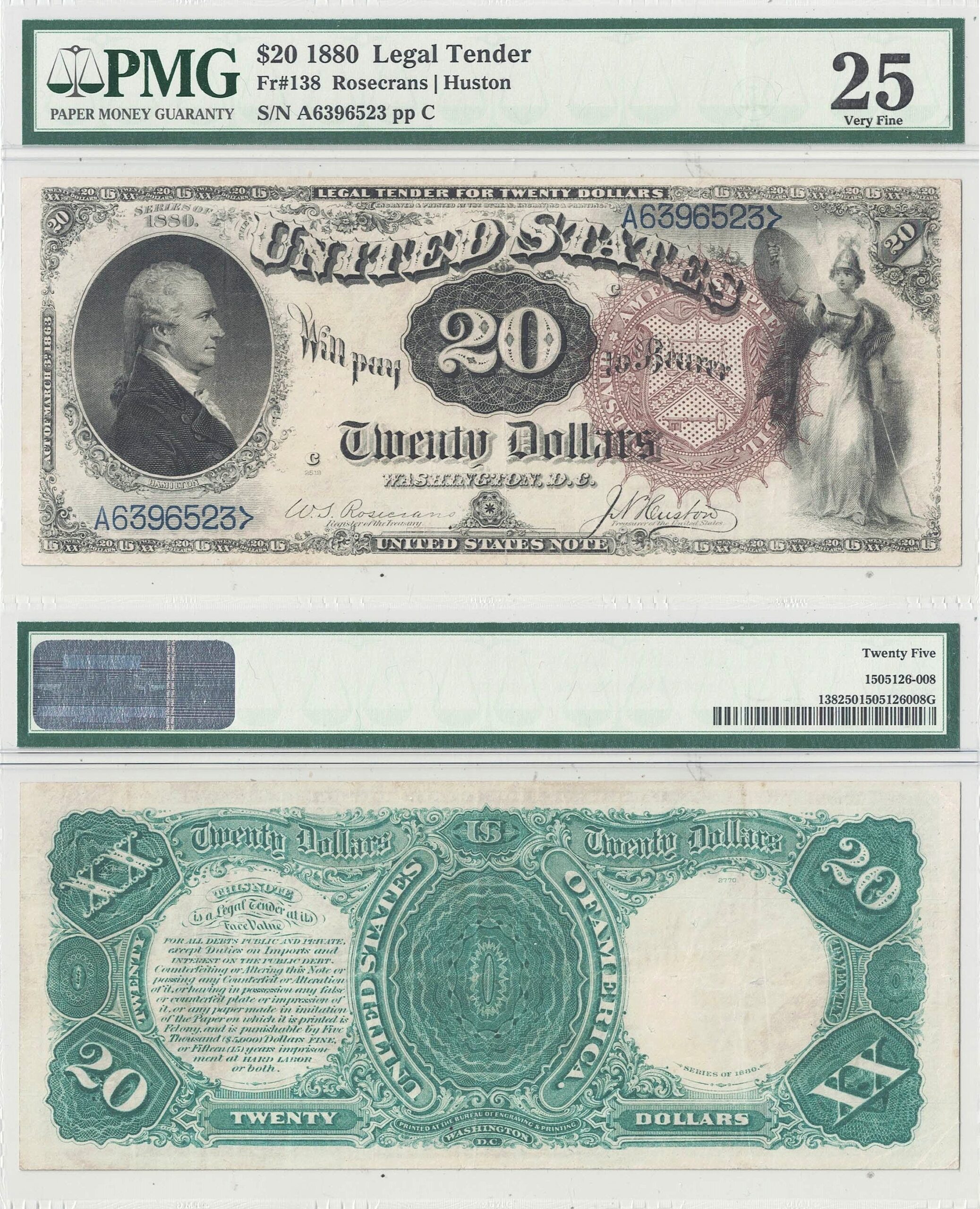 1880 $20 Legal Tender Note Fr-138 PMG VF-25
