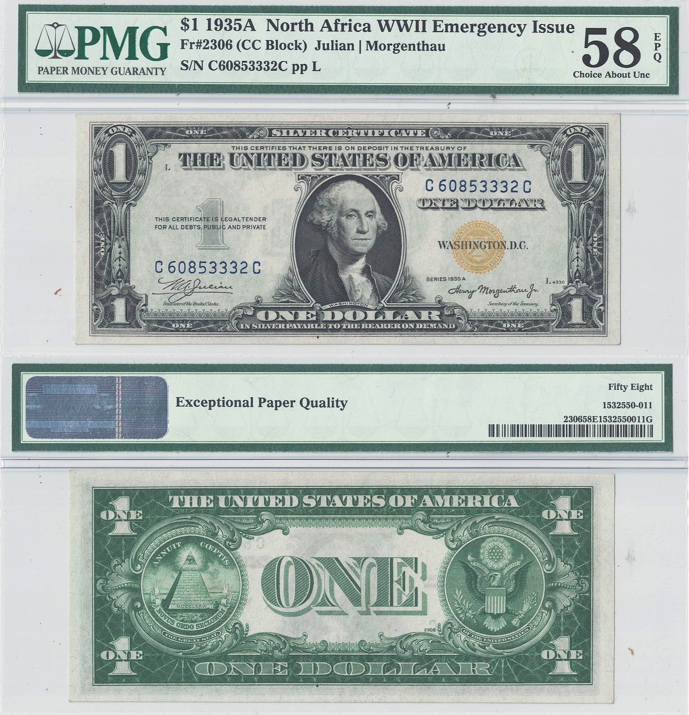 1935-A $1 North Africa Fr-2306 PMG AU-58 EPQ