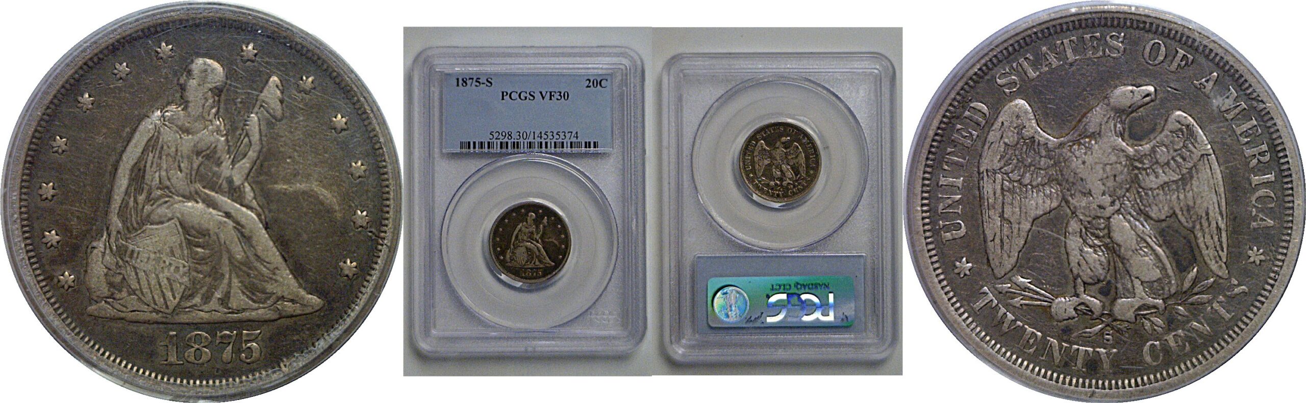 1875-S Twenty Cent Piece   PCGS VF-30
