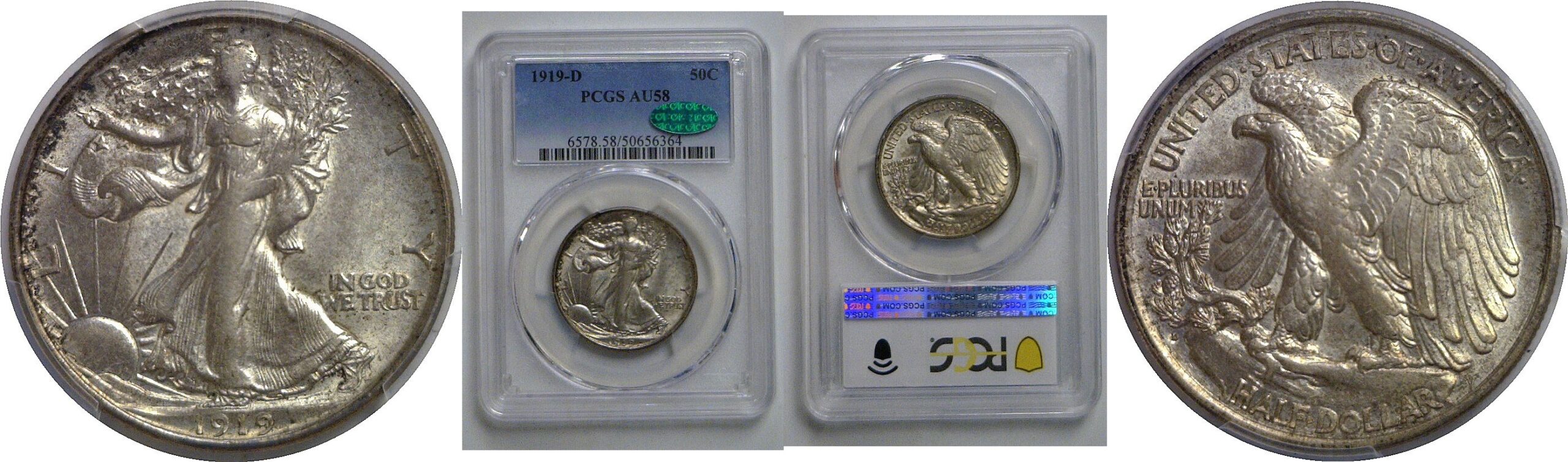 1919-D Walking Liberty Half Dollar   PCGS AU-58  CAC