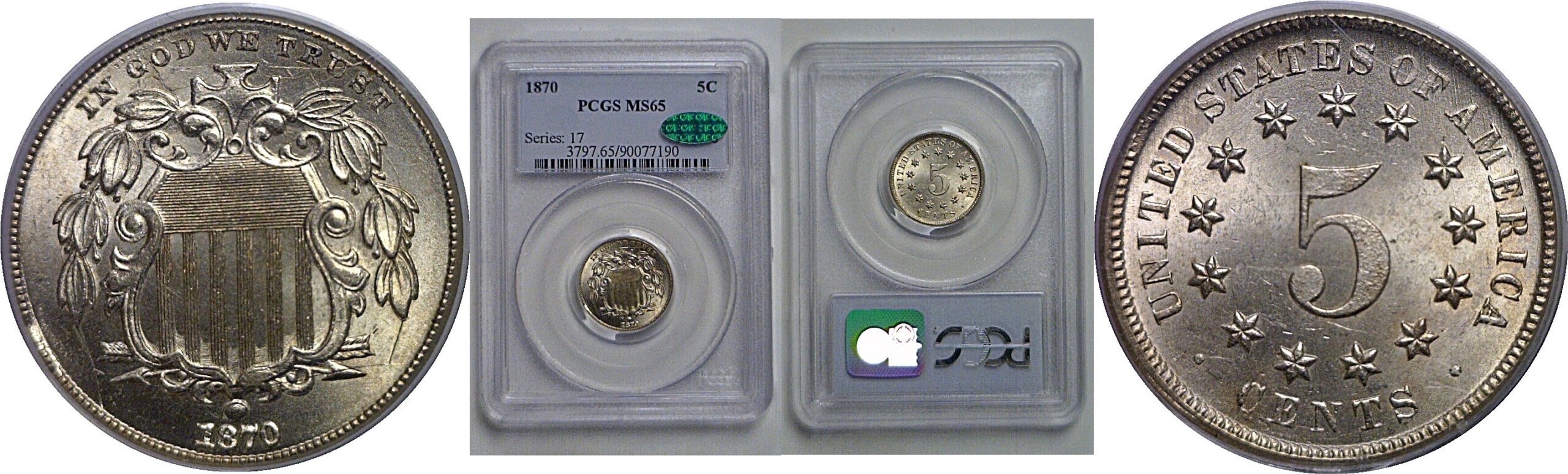 1870 Shield Nickel   PCGS MS-65  CAC
