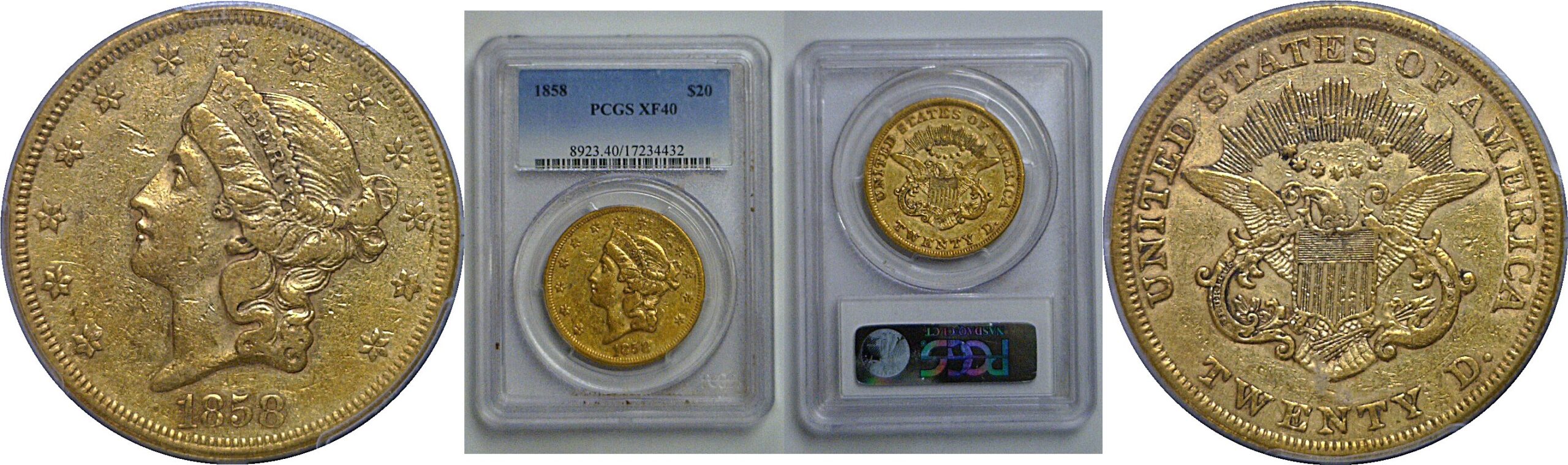 1858 $20 Liberty   PCGS XF-40