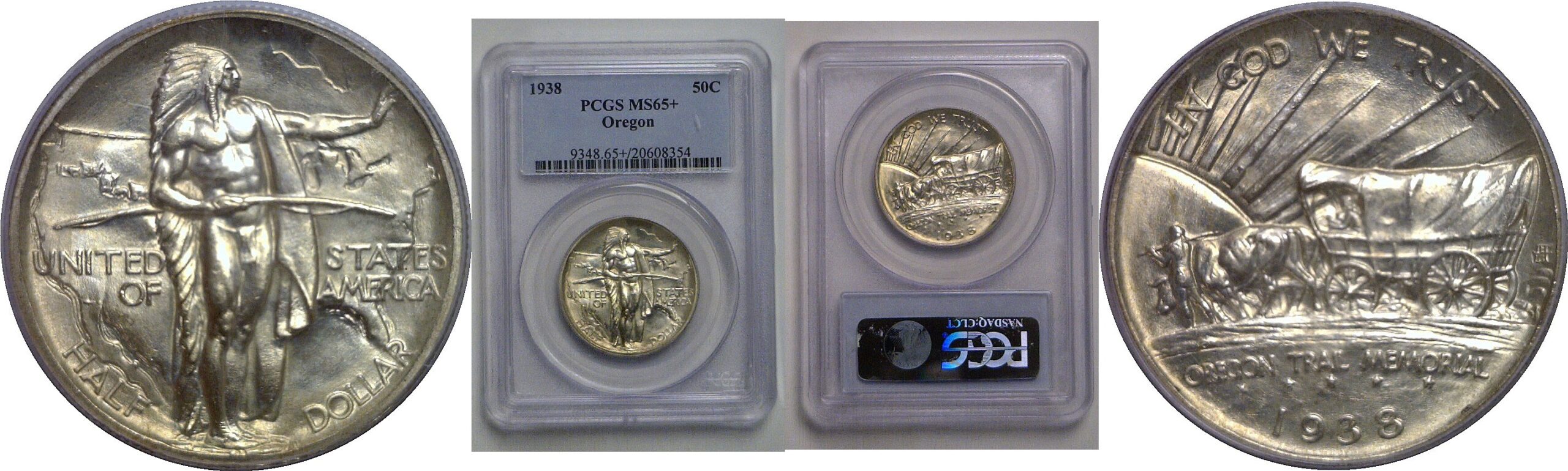 1938 Oregon Trail Commemorative Half Dollar    PCGS MS-65+