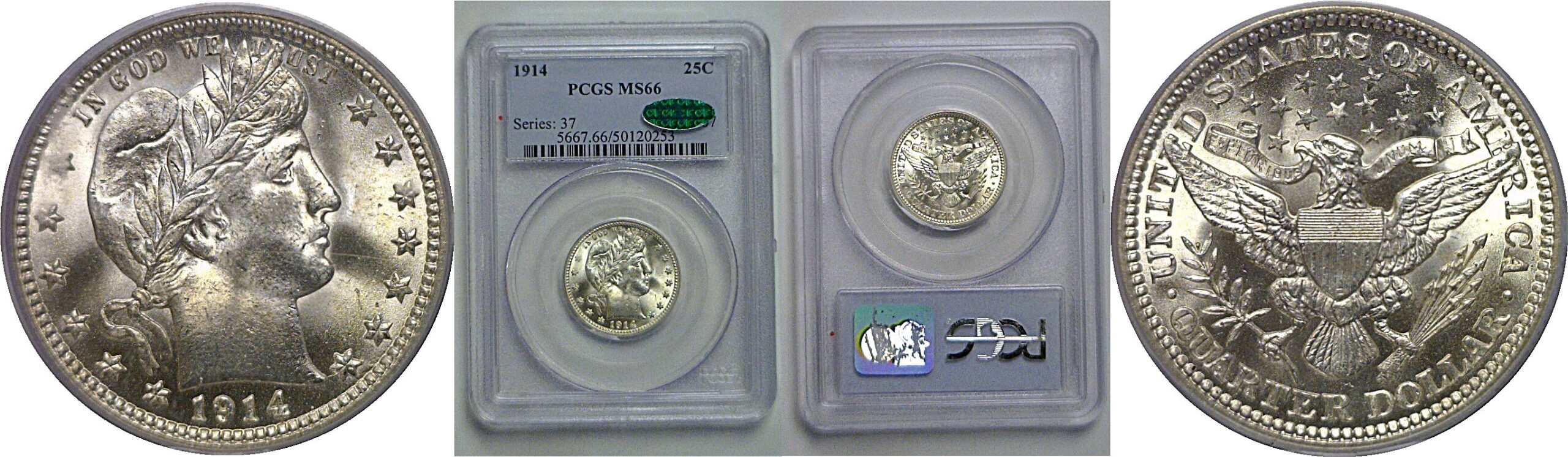 1914 Barber Quarter   PCGS MS-66  CAC
