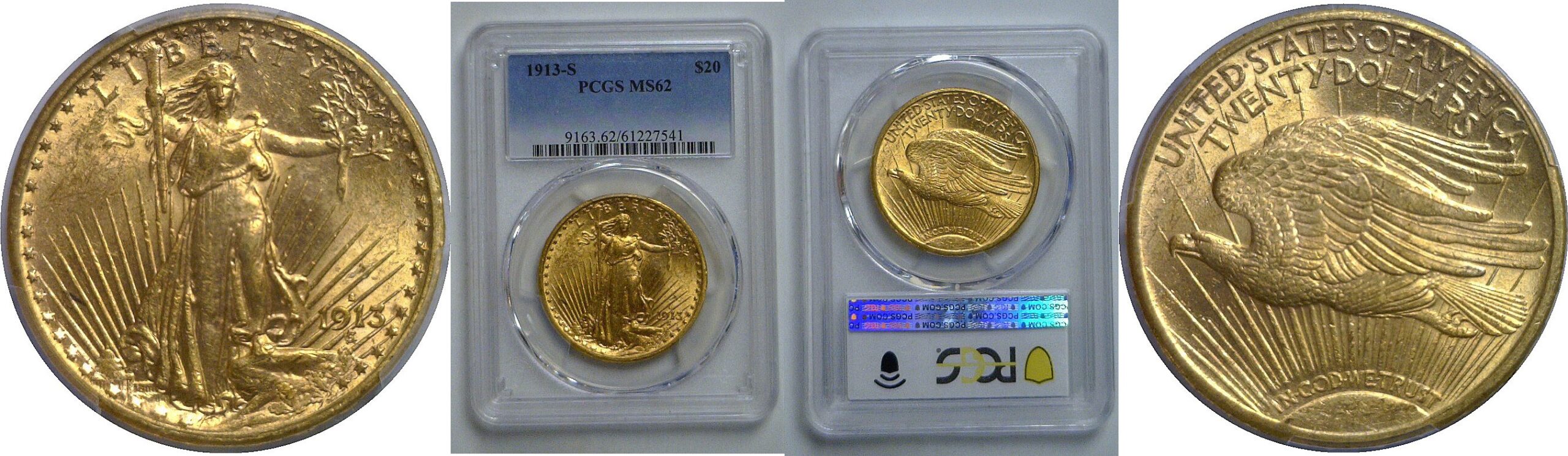 1913-S $20 St. Gaudens   PCGS MS-62