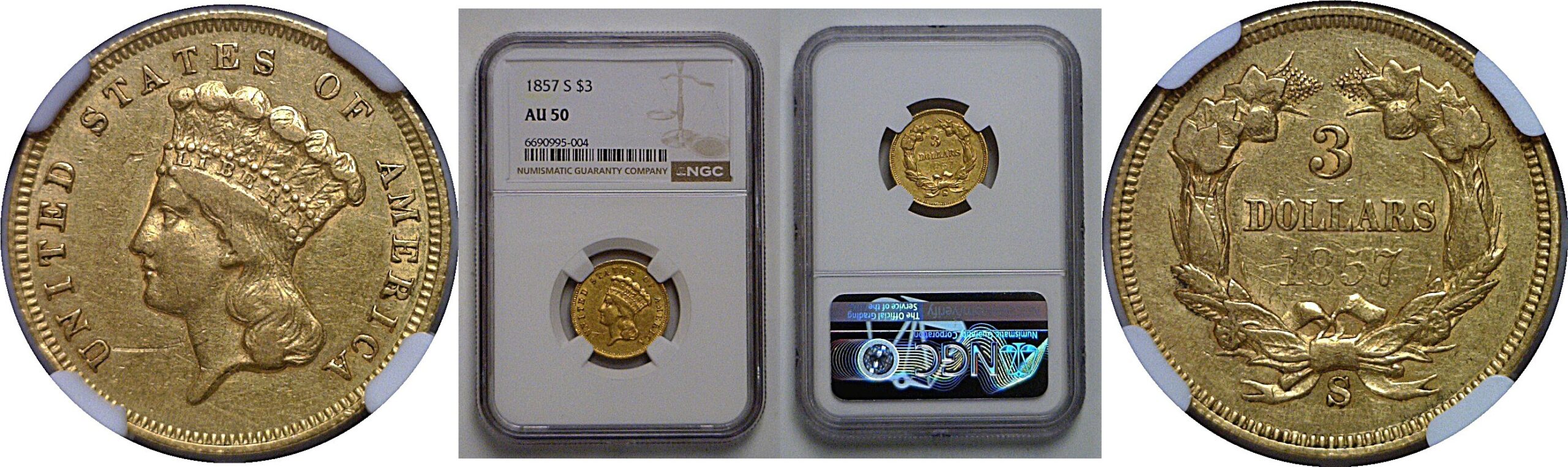 1857-S $3 Princess   NGC AU-50