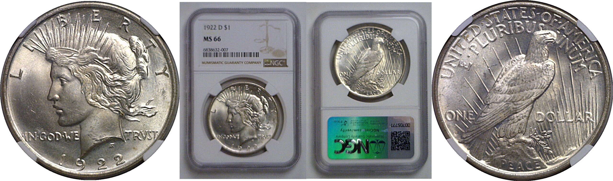 1922-D  Peace Dollar    NGC MS-66