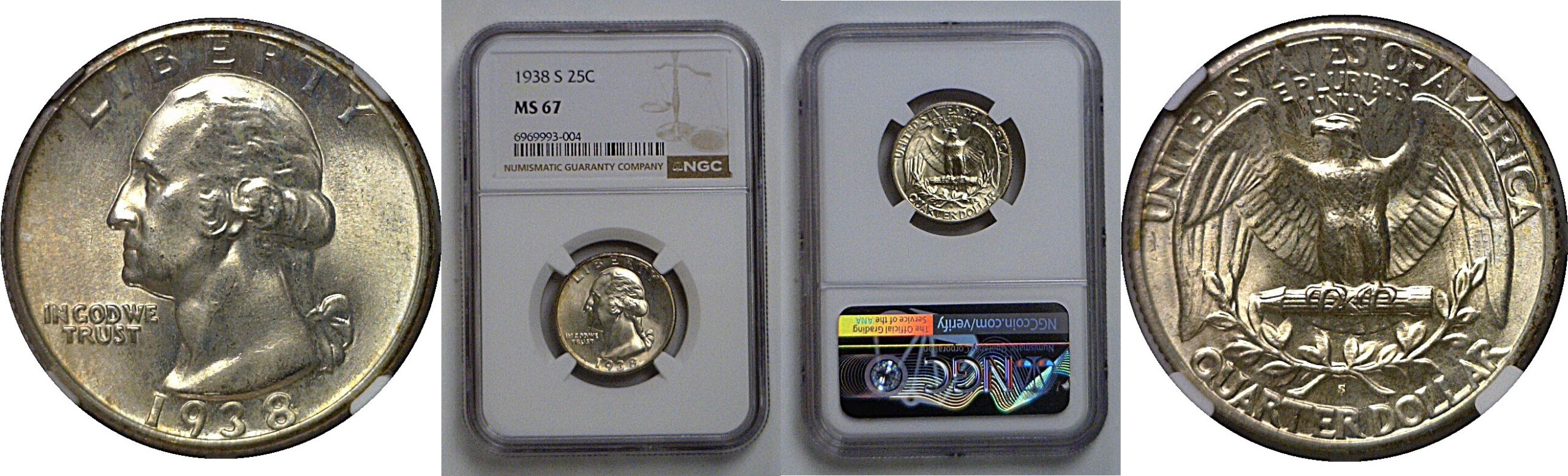 1938-S Washington Quarter   NGC MS-67