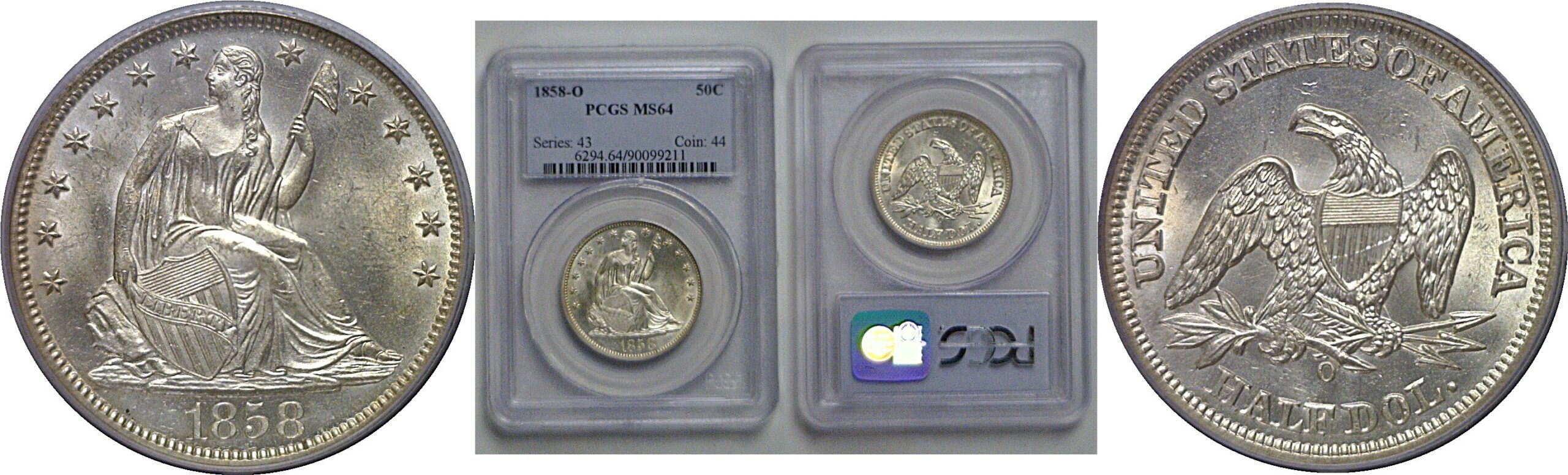 1858-O Seated Liberty Half Dollar   PCGS MS-64