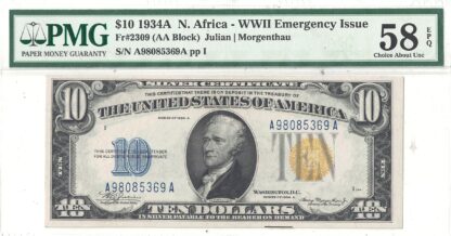 1934-A $10 North Africa Fr-2309 PMG AU-58 EPQ - Image 2
