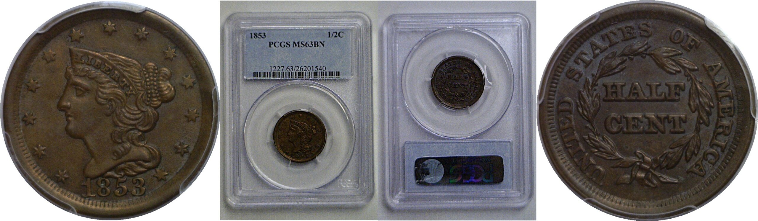 1853 Half Cent   PCGS MS-63 BN