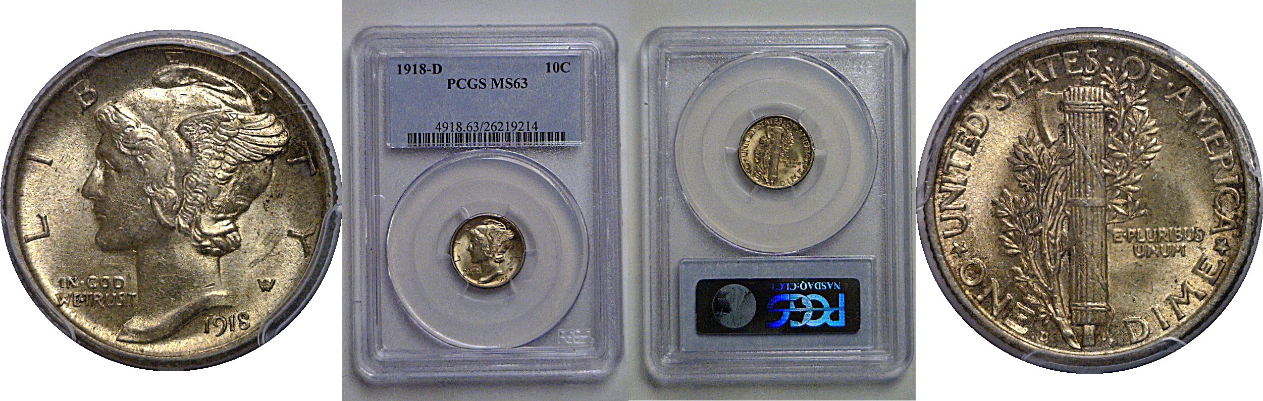 1918-D Mercury Dime   PCGS MS-63