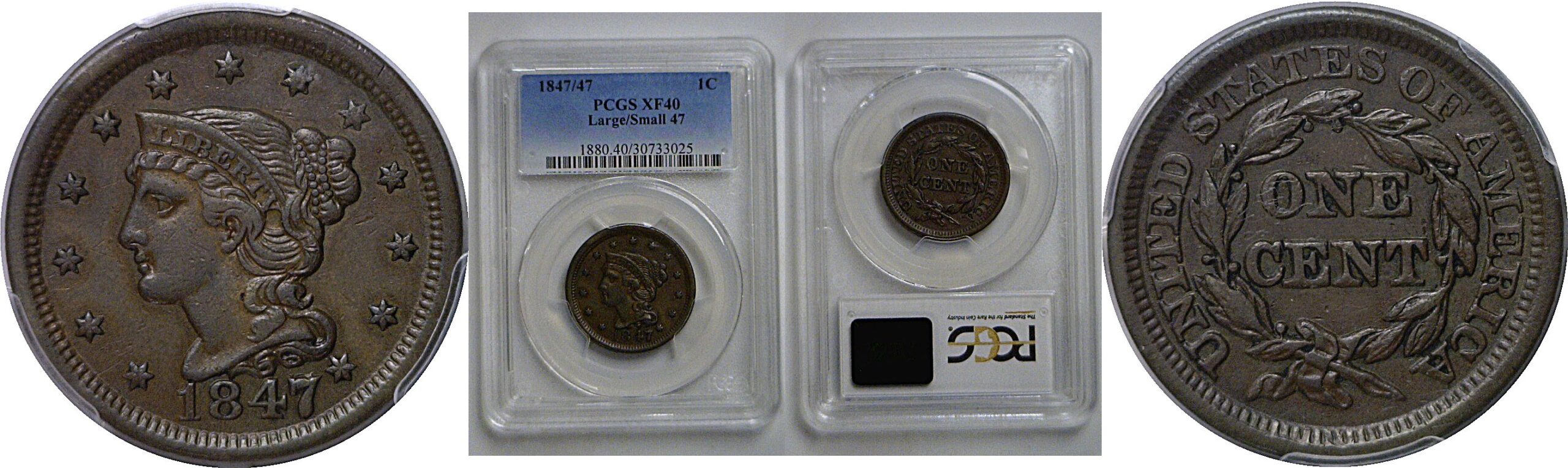 1847/47 Large Cent   PCGS XF-40