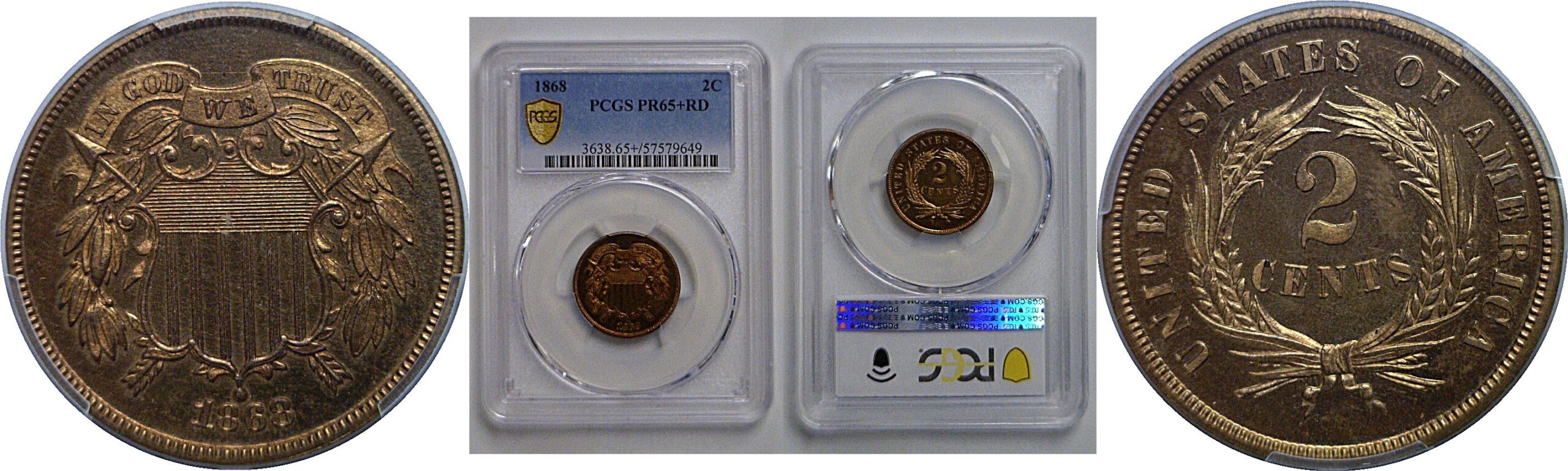 1868 Two Cent Piece   PCGS PR-65+ RD