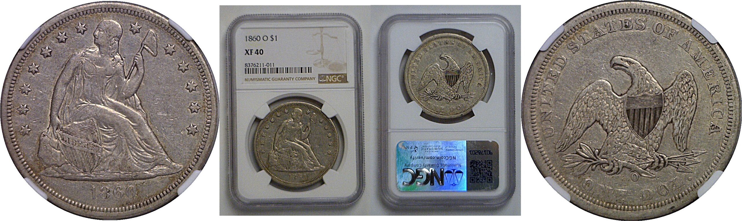1860-O Seated Liberty Dollar   NGC XF-40