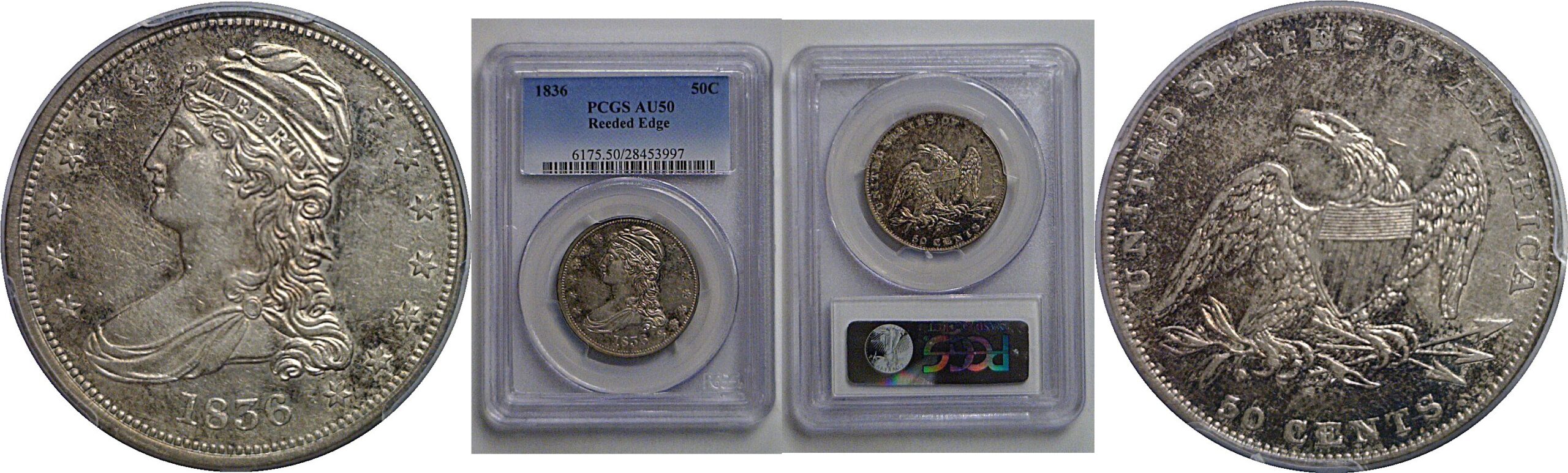 1836 Reeded Edge   Bust Half Dollar   PCGS AU-50