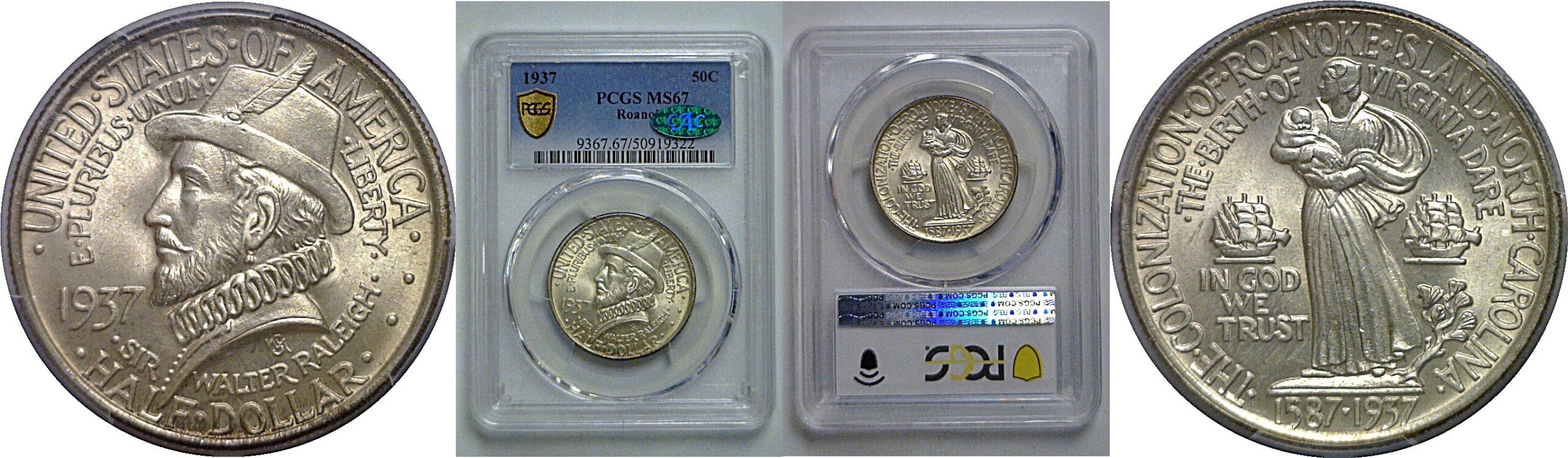 1937 Roanoke Commemorative Half Dollar   PCGS MS-67 CAC