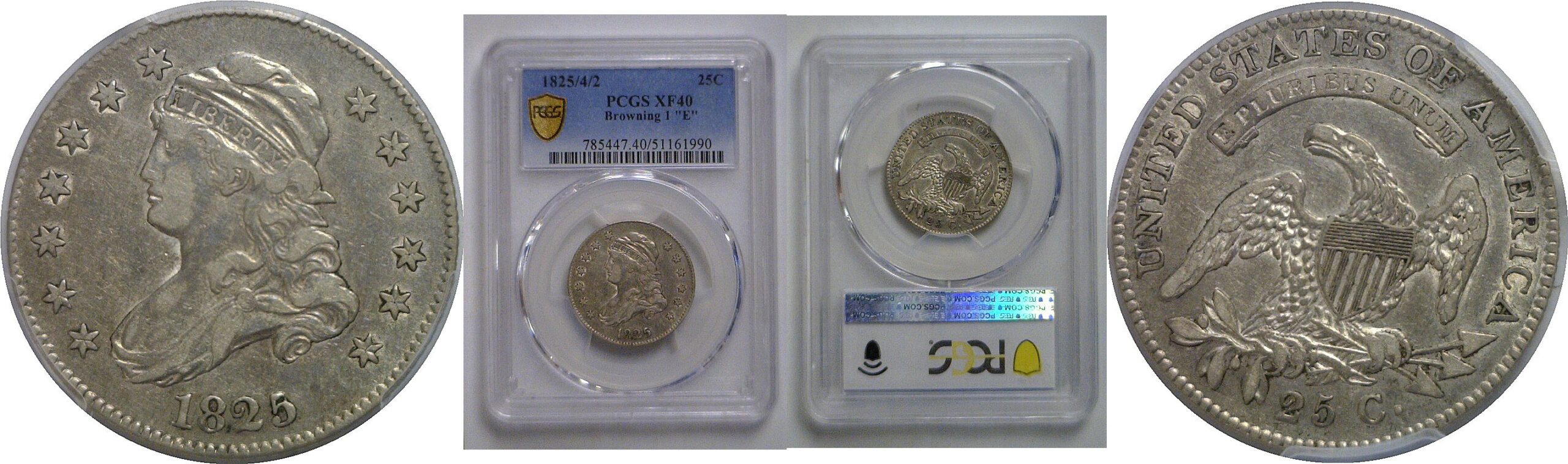 1825/4/2 Bust Quarter   PCGS XF-40