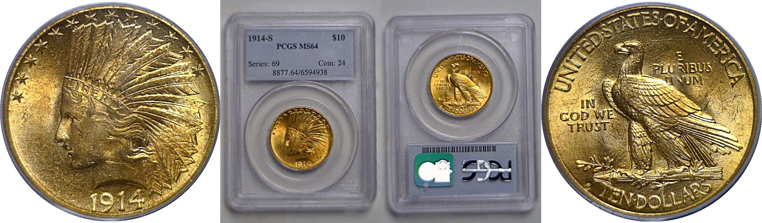 1914-S $10 Indian    PCGS MS-64