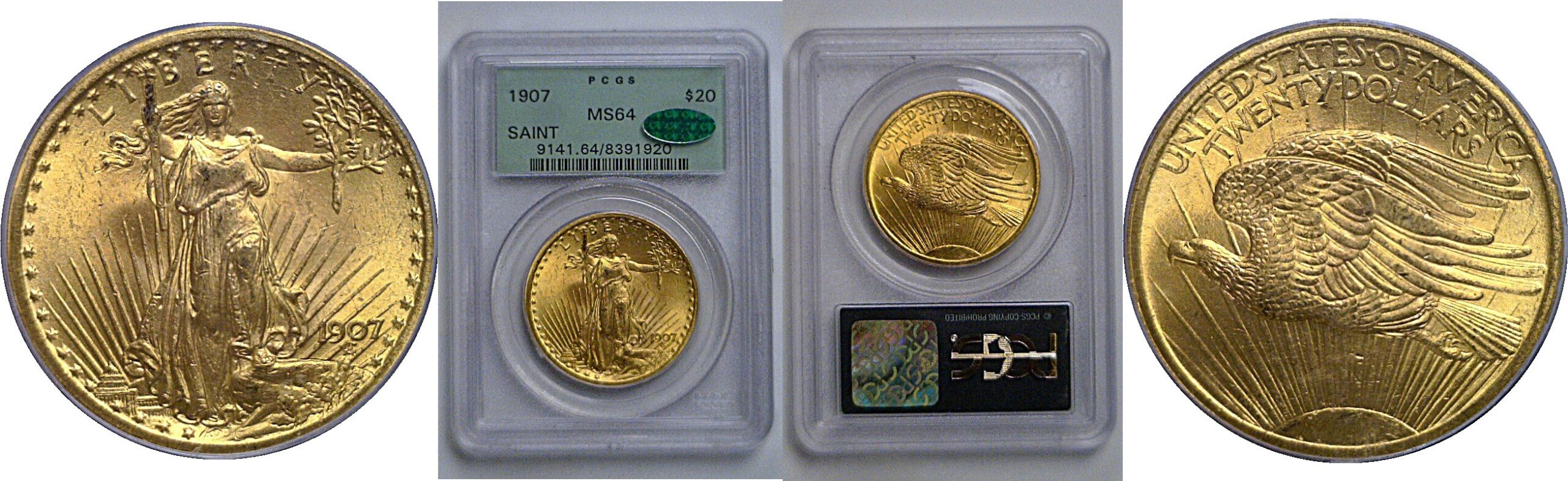 1907 $20 St. Gaudens   PCGS MS-64  CAC
