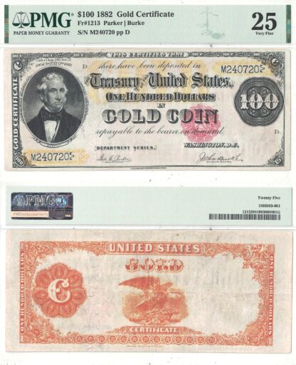 1882 $100 Gold Certificate Fr-1213 PMG VF-25