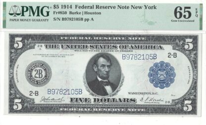 1914 $5 Federal Reserve Note Fr-850 PMG Gem CU-65 EPQ - Image 2