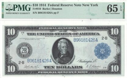 1914 $10 Federal Reserve Note Fr-910 PMG Gem CU-65 EPQ - Image 2