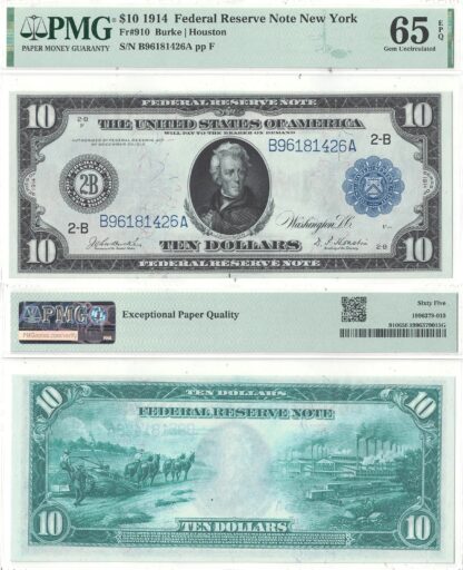1914 $10 Federal Reserve Note Fr-910 PMG Gem CU-65 EPQ