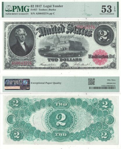 1917 $2 Legal Tender Note Fr-57 PMG AU-53 EPQ