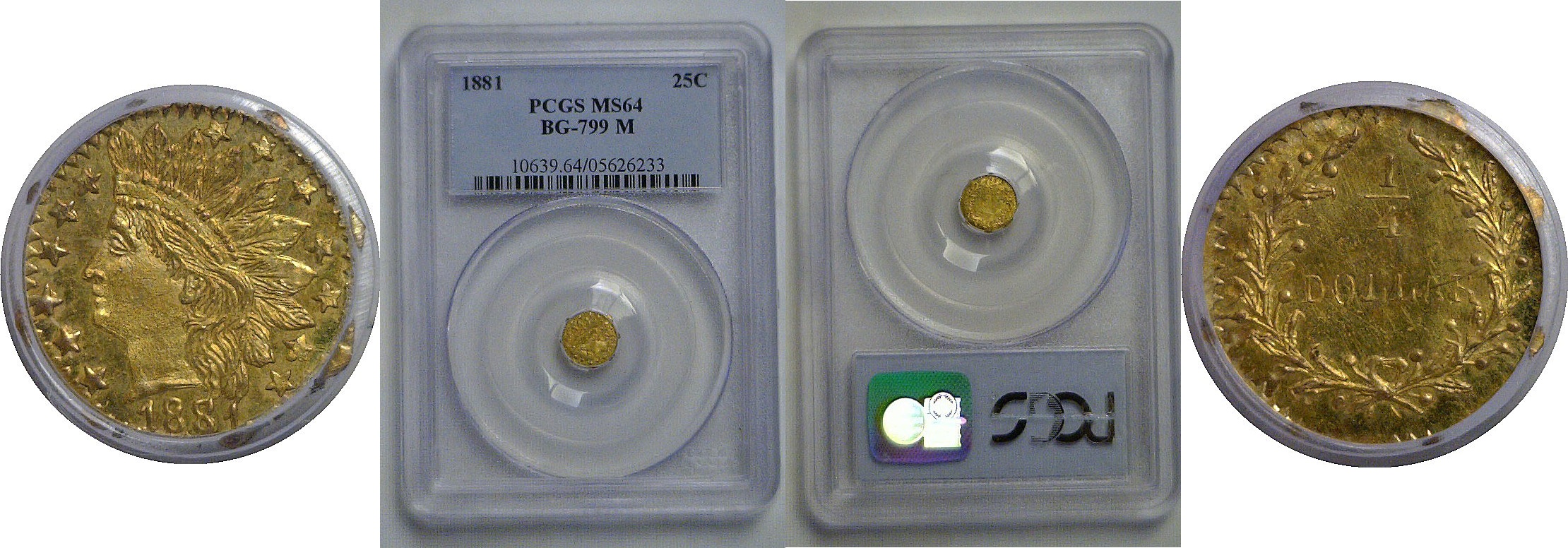 1881 25c  California Fractional Gold  BG-799M   PCGS MS-64