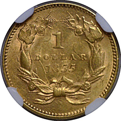 1855 One Dollar Gold Coin - NGC MS-62 - Image 3