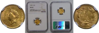 1855 One Dollar Gold Coin - NGC MS-62