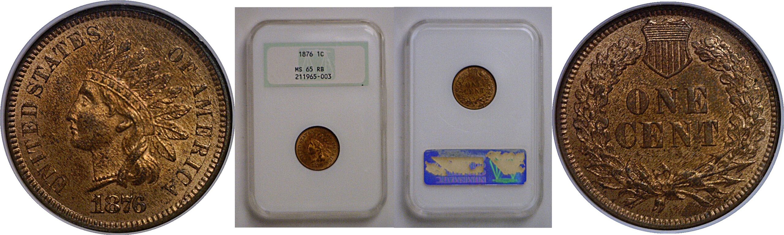 1876 Indian Head Cent  -  NGC MS-65 RB