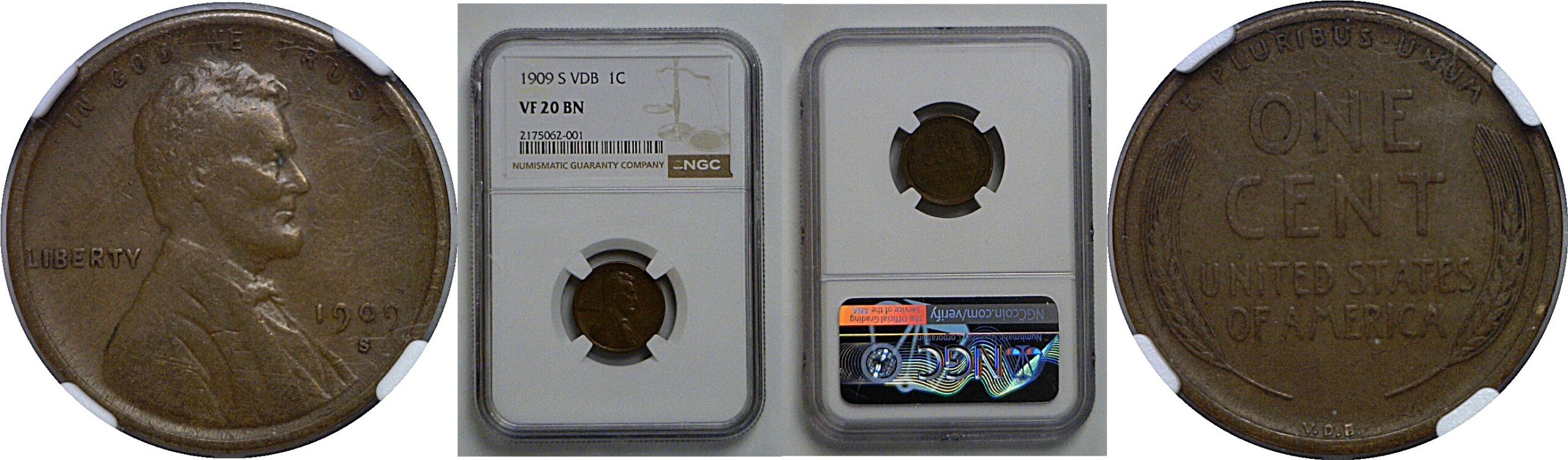 1909-S VDB  Lincoln Cent   NGC VF-20