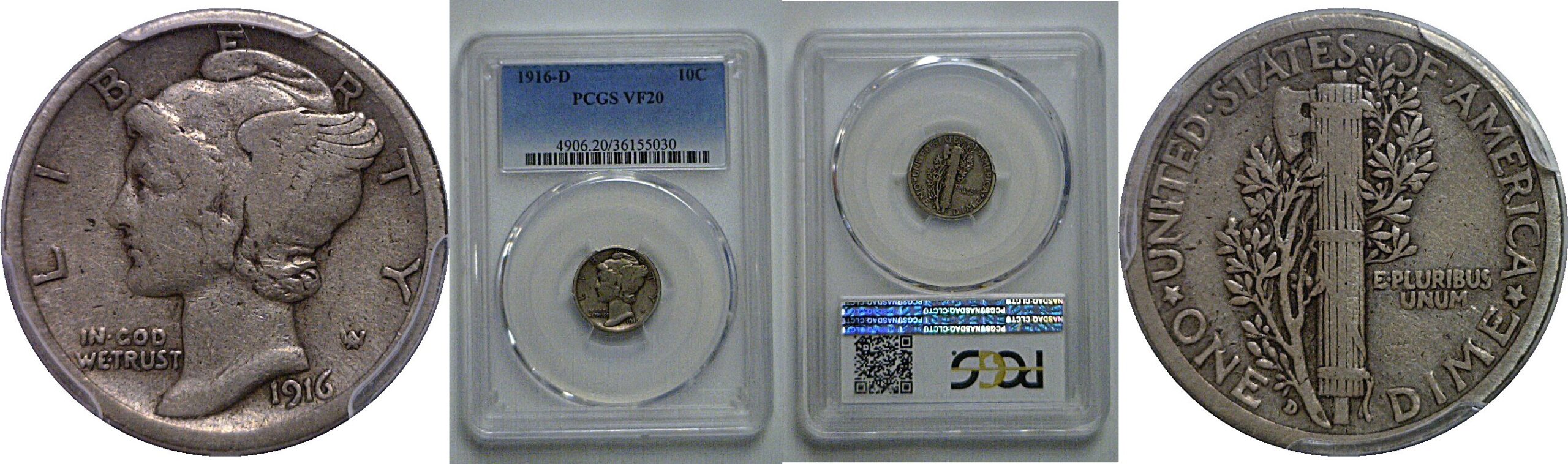 1916-D Mercury Dime   PCGS VF-20