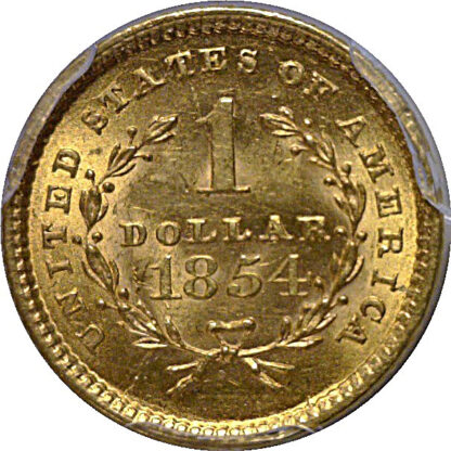1854 T-1  One Dollar Gold Coin   PCGS MS-63 - Image 3