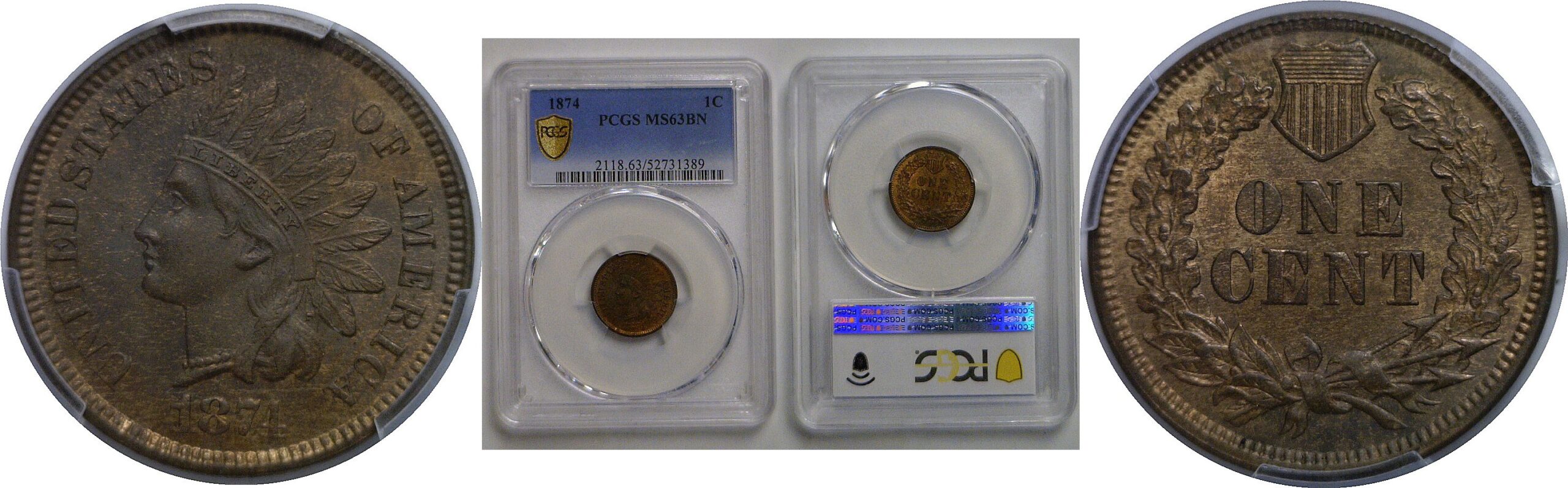 1874 Indian Head Cent   PCGS MS-63 BN