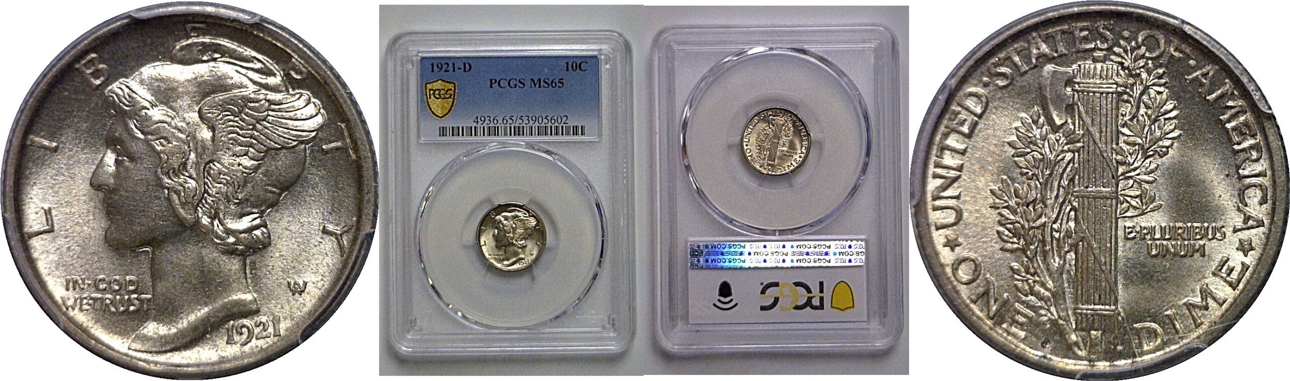 1921-D Mercury Dime   PCGS MS-65