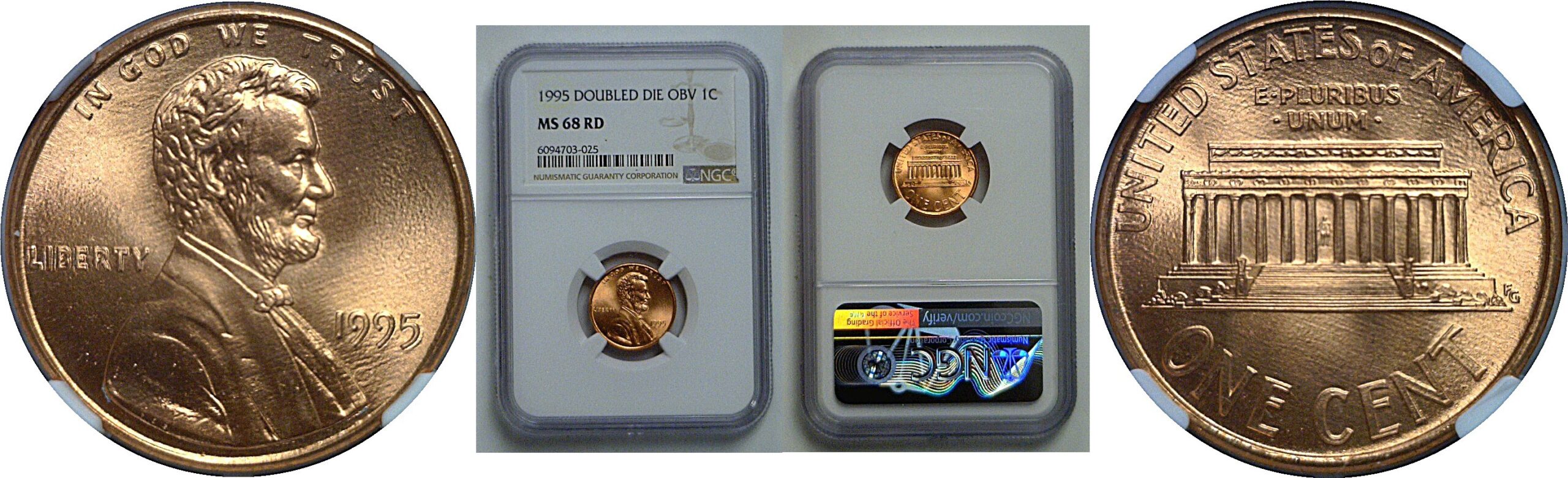 1995 Doubled Die Obverse  Lincoln Cent   NGC MS-68 RD