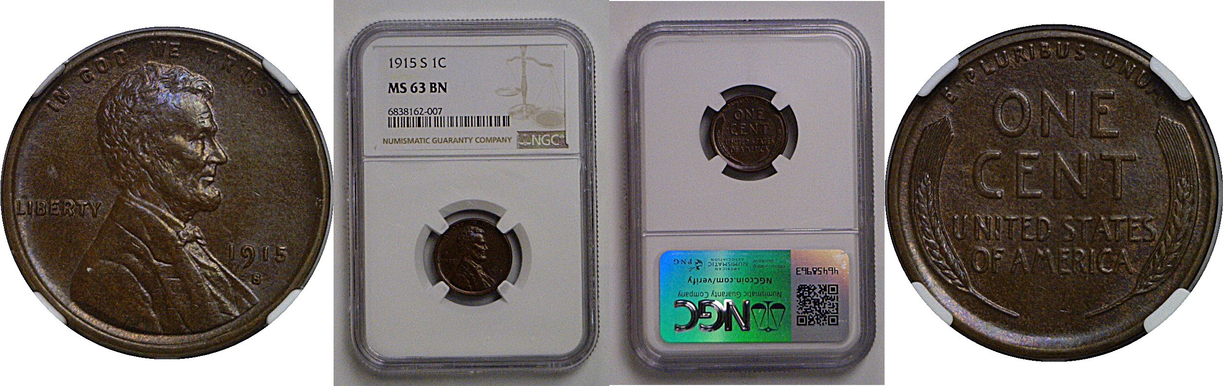 1915-S  Lincoln Cent   NGC MS-63 BN