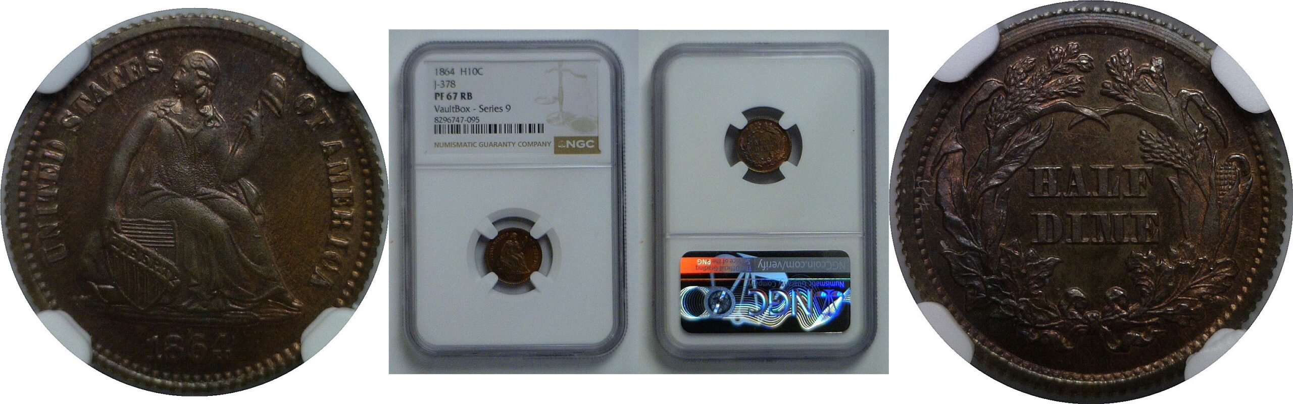 1864 Pattern Seated Half Dime   Judd-378    NGC PR-67 RB