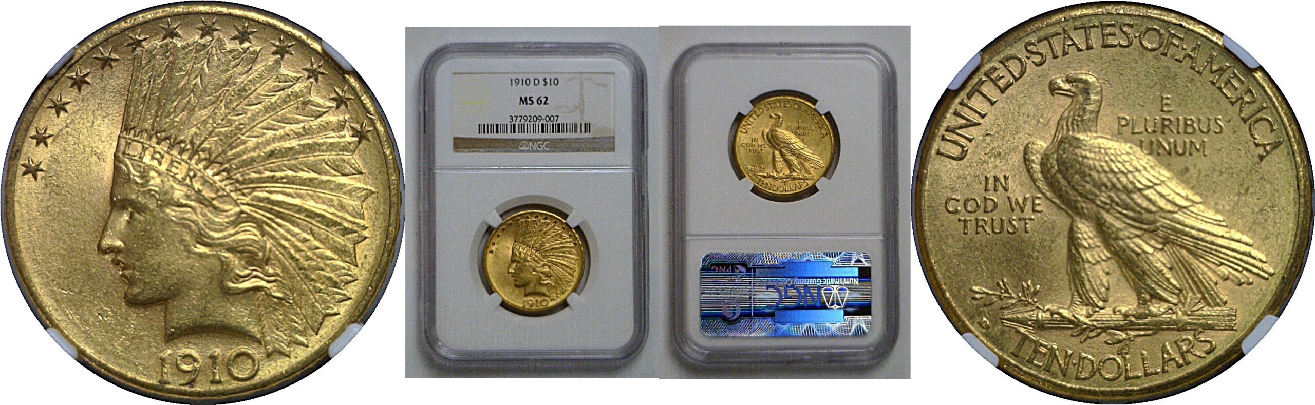 1910-D $10 Indian   NGC MS-62