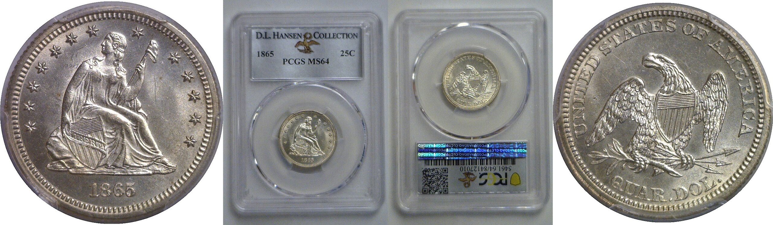 1865 Seated Liberty Quarter   PCGS MS-64
